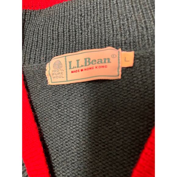 Vtg LL Bean 100% Wool Cardigan Nordic Alpine Green Red Trim Large Grandmacore - Picture 3 of 10